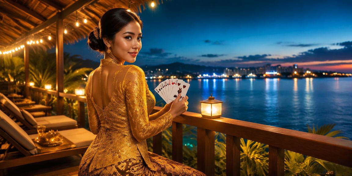 Pemain wanita berbaju kebaya bermain rummy di Langkawi dengan penuh kegembiraan